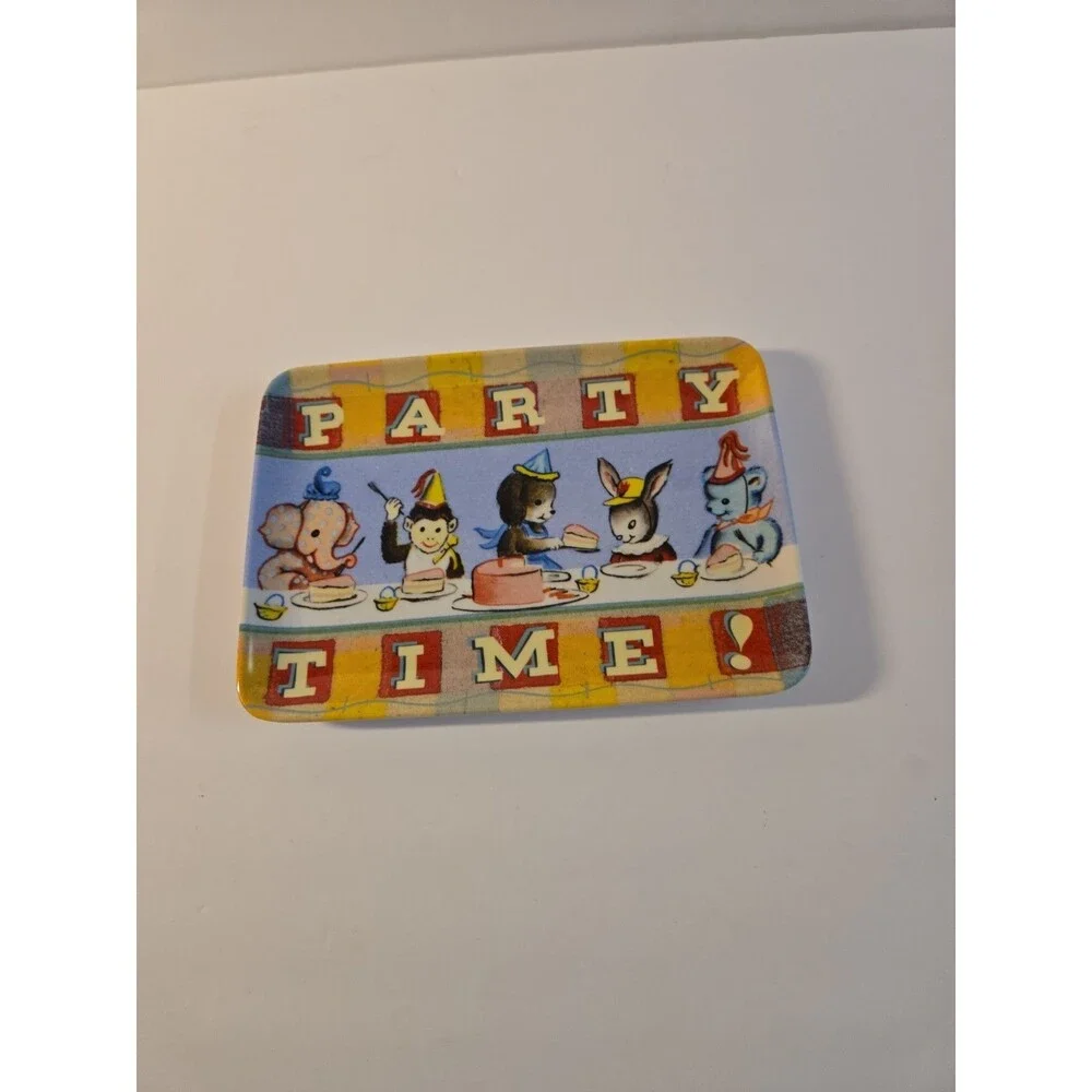 VTG Melamine Ware Rectangle Small Plate Tray Party Time Party Animals Artbird